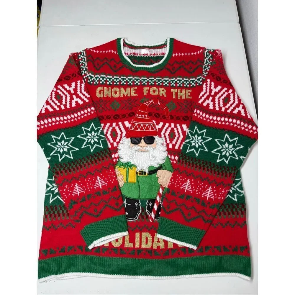 NWOT Holiday Time Men's Gnome Ugly Christmas Sweater Sz XL (44-46)